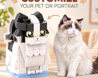 Statuetta personalizzata di animale domestico o persona in mattoncini, kit di costruzione fai-da-te personalizzato con foto