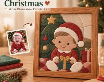Kit per creare un'opera d'arte in tessuto Kinusaiga per il primo Natale del bambino, con foto ricordo personalizzata (Lavoretto fai da te)