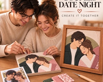 Kit fai-da-te personalizzato per ritratto di coppia a partire dalla vostra foto, arte su tessuto Kinusaiga senza cuciture, regalo per una serata romantica.