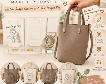 Kit fai da te per mini borsa tote in pelle, personalizzabile con foto e testo, regalo artigianale personalizzato