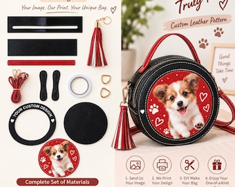Kit fai da te per borsa rotonda personalizzata con ritratto di animale domestico, borsetta personalizzata con foto, regalo per un amico