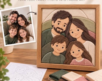 Kit fai-da-te personalizzato per ritratto di famiglia a partire dalla tua foto, opera d'arte in tessuto Kinusaiga senza cuciture, regalo personalizzato per la casa.