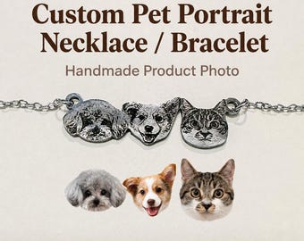 Collana o bracciale personalizzato con ritratto del tuo animale domestico, in acciaio inossidabile, per un massimo di 3 animali.