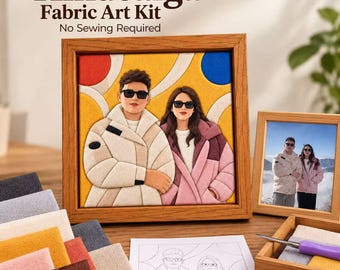 Kit fai-da-te personalizzato per ritratto di coppia a partire da una vostra foto, arte su tessuto Kinusaiga senza cuciture, regalo di anniversario