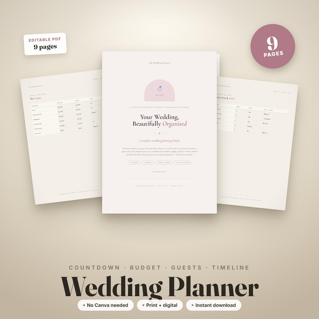 Editable Wedding Planner Binder, Budget, Guest List, Timeline Editable Wedding Planner Binder, Budget, Guest List, Timeline