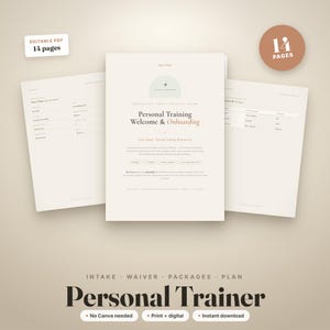 Kit di benvenuto per clienti Personal Trainer, Pacchetto di liberatoria per la valutazione iniziale del fitness, Monitoraggio dei progressi, PDF modificabile
