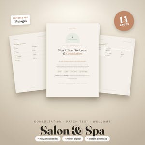 Kit de Boas-Vindas para Novos Clientes de Salão de Beleza e Spa, Consulta, Teste de Alergia e Cuidados Pós-Consulta, PDF Editável