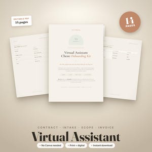 Virtual Assistant Client Onboarding Kit | VA Contract, Questionnaire, Invoice, Packages Template | Editable PDF
