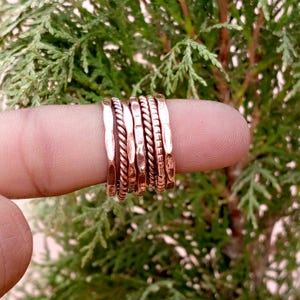 Set of 7 Copper Stacking Rings, Boho Midi Knuckle Band Set