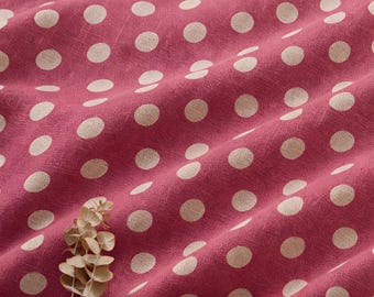 Berry Pink Polka Dot Fabric, White Spot Print, Cotton Poplin Sewing Craft, 55" Wide By The Yard