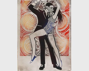 Quadro da parete in metallo raffigurante una coppia che balla. Opera originale. Alluminio. Dimensioni: 50 x 70 cm (20 x 28").