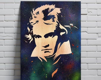 Ritratto di Beethoven. Opera d'arte da parete in metallo. Materiali e dimensioni personalizzabili.