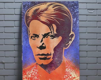 Ritratto di David Bowie. Opera d'arte originale ed esclusiva da appendere al muro in metallo. Materiali e dimensioni personalizzabili.