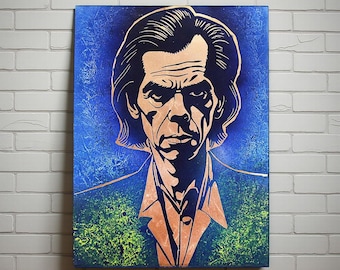 Ritratto di Nick Cave. Opera d'arte originale ed esclusiva da appendere al muro in metallo. Materiali e dimensioni personalizzabili.