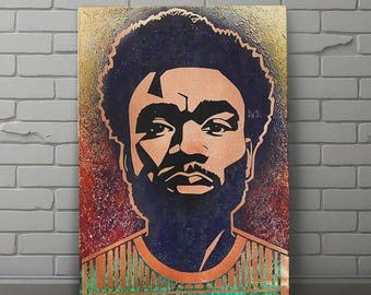 Ritratto di Childish Gambino. Opera d'arte originale ed esclusiva su metallo da parete. Materiali e dimensioni personalizzabili.