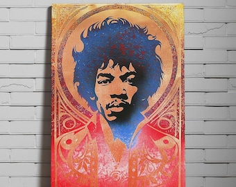 Ritratto di Jimi Hendrix. Opera d'arte originale ed esclusiva in metallo da parete. Materiali e dimensioni personalizzabili.