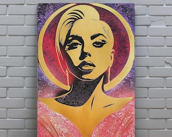 Ritratto di Lady Gaga. Opera d'arte originale ed esclusiva da parete in metallo. Materiali e dimensioni personalizzabili.