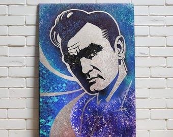 Ritratto di Morrissey. Opera d'arte originale ed esclusiva da appendere al muro in metallo. Materiali e dimensioni personalizzabili.
