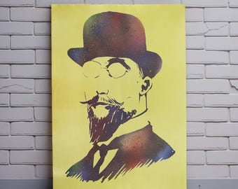 Ritratto di Erik Satie. Opera d'arte in metallo da parete. Materiali e dimensioni personalizzabili.