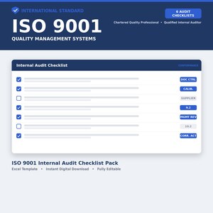 ISO 9001 Internal Audit Checklist | QMS Audit Template Excel | Quality Manager Tool | Document Control Supplier Audit Digital Download