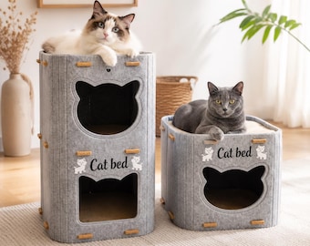 Casa para gatos de doble capa, condominio de fieltro para gatos, cama plegable para gatos, cueva para gatos, cama torre para gatos, rascador para gatos, muebles de interior para gatos