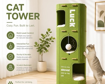 Torre nido moderna de varios niveles para gatos, casa cerrada para gatos con estructura para trepar, condominio para gatos resistente a los arañazos, muebles de interior para gatos.