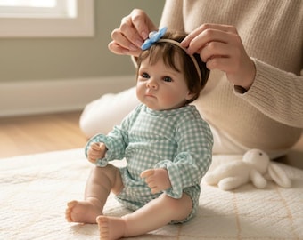 18 Inch Reborn Baby Girl Doll, Full Vinyl Bathable Body, Rooted Hair and Blue Eyes