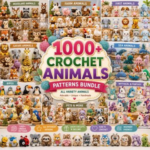 1000+ Amigurumi Crochet Pattern Bundle, Cutes Animal Plush Toy Collection, Safari Ocean Forest Creatures