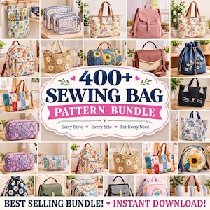 Pacchetto di oltre 400 modelli per cucire borse / Modelli per tote bag, pochette con cerniera e zaini / Pochette cosmetiche fai da te