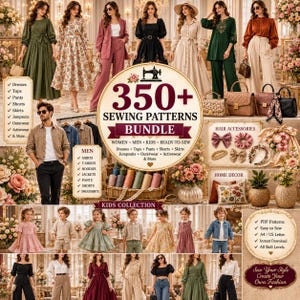350+ Sewing Pattern Bundle, Women Men Baby Clothes, Maxi Skirt Wide  Pants Corset Top