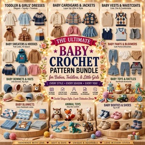 300+ Baby Crochet Pattern Bundle, Newborn Romper Dress Cardigan Bonnet, Baby Toys Blankets Booties