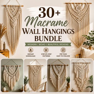 Mega-Makramee-Musterpaket, moderne geometrische Boho-Wandkunst, Pflanzenampeln zum Basteln, Seil-Druckvorlage