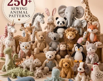 250+ Stuffed Animal Sewing Patterns , Plush Toy Bundle, Teddy Bear Bunny Elephant Doll Pattern