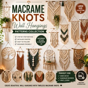 Mega Macrame Patterns Pack, Modern Geometric Bohemian Wall Art, Plant Hanger Craft, Rope Printable