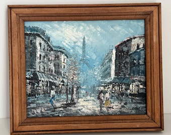 Paris Street Scene Oil Painting | Eiffel Tower Impasto | Framed Art 14x12