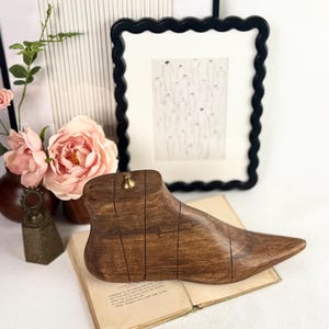 Vintage Walnut Wooden Shoe Last, Brass Knob Display Prop