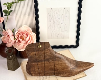 Vintage Walnut Wooden Shoe Last, Brass Knob Display Prop