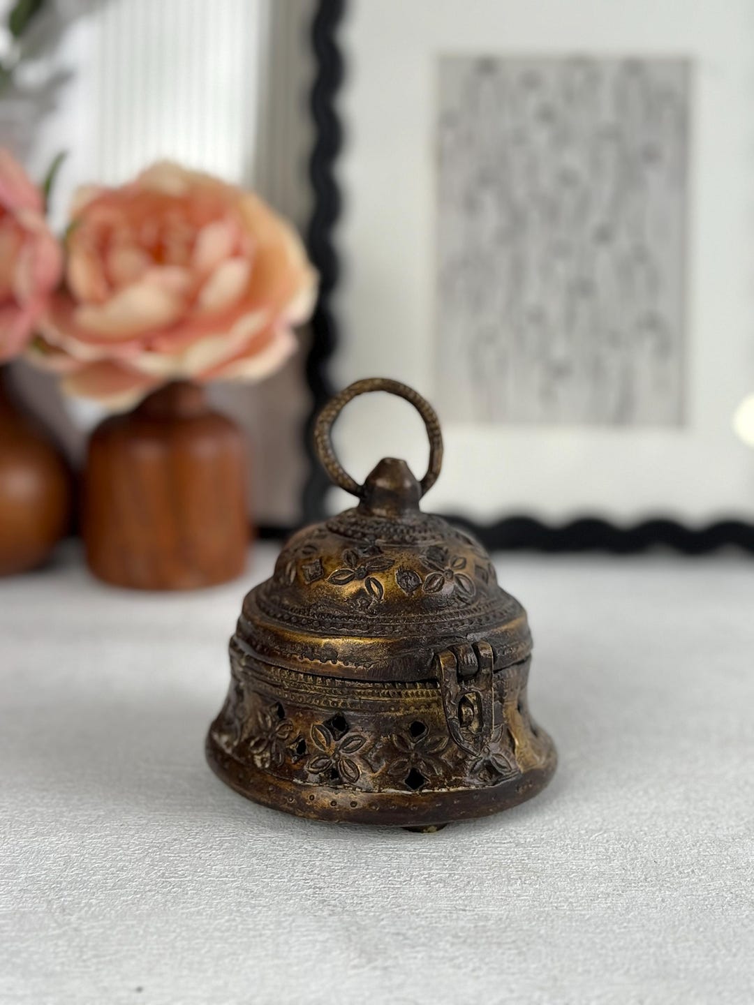 Bell Ringing Box Vintage Brass Bell Ring Box | Floral Pierced Casket, Victorian Decor - Etsy