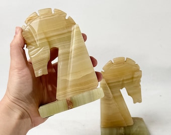 Vintage Alabaster Horse Head Bookends | 1970s Equestrian Decor