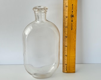 Vintage Clear Glass Flask Bottle | 7" Apothecary Medicine Bottle | Antique Pharmacy Decor | 1920s