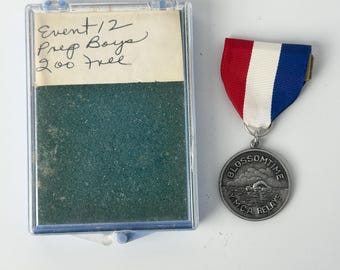 Vintage Blossomtime YMCA Relays Medal | Prep Boys 200 Free | Silver Swimming Award with Ribbon & Case