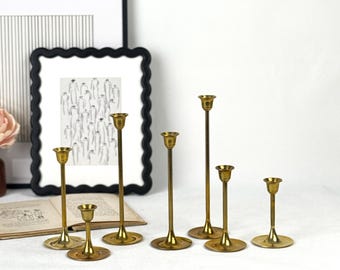 Vintage Brass Candlesticks Set of 7 | Himark Taiwan Graduated Heights | MCM Taper Holders
