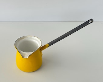 Vintage Yellow Enamel Turkish Coffee Pot Cezve | Made in Poland Long Handle Pot | Retro Kitchenware