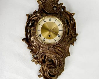 Vintage Brass Wall Clock | Ornate Baroque Style, West Germany