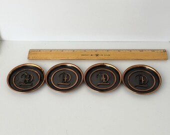 Vintage Hyde Park Copper Monogram P Coasters | Set of 4 MCM Barware Home Decor