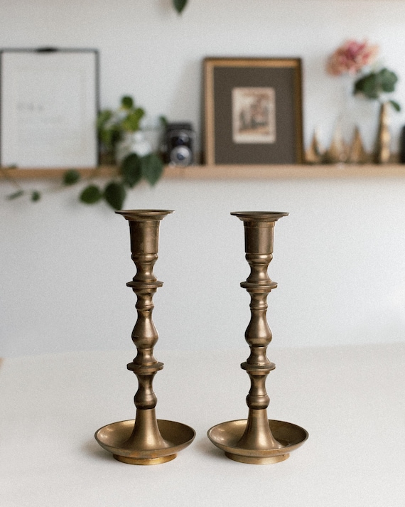 Vintage 10” Tall Brass Candlestick Holders Set of 2 - Solid Brass Taper Stands