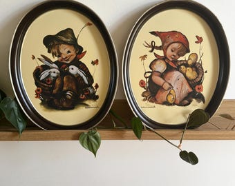 Vintage Hummel Metal Trays Pair | Goebel Boy & Girl Nursery Decor