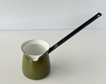 Vintage Green Enamel Turkish Coffee Pot Cezve | Made in Poland Long Handle Pot | Retro Kitchenware