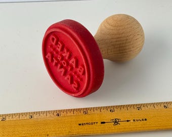 Vintage Baked for Santa Rubber Stamp | Wooden Handle Red Rubber Christmas Stamp | Holiday Bakery Kitchen Tool