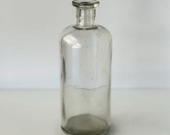 Vintage Clear Glass Pharmacy Bottle | Tall Apothecary Medicine Bottle | Antique Lab or Decor Bottle